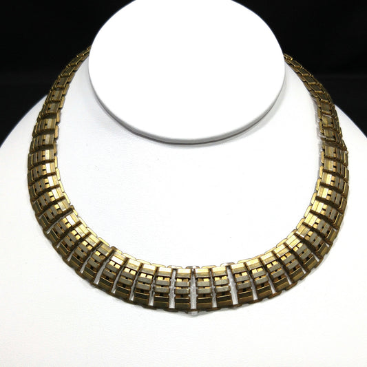 Vintage Brass Chain Choker Necklace, Traces of Vermeil, 1930s Vintage Jewelry