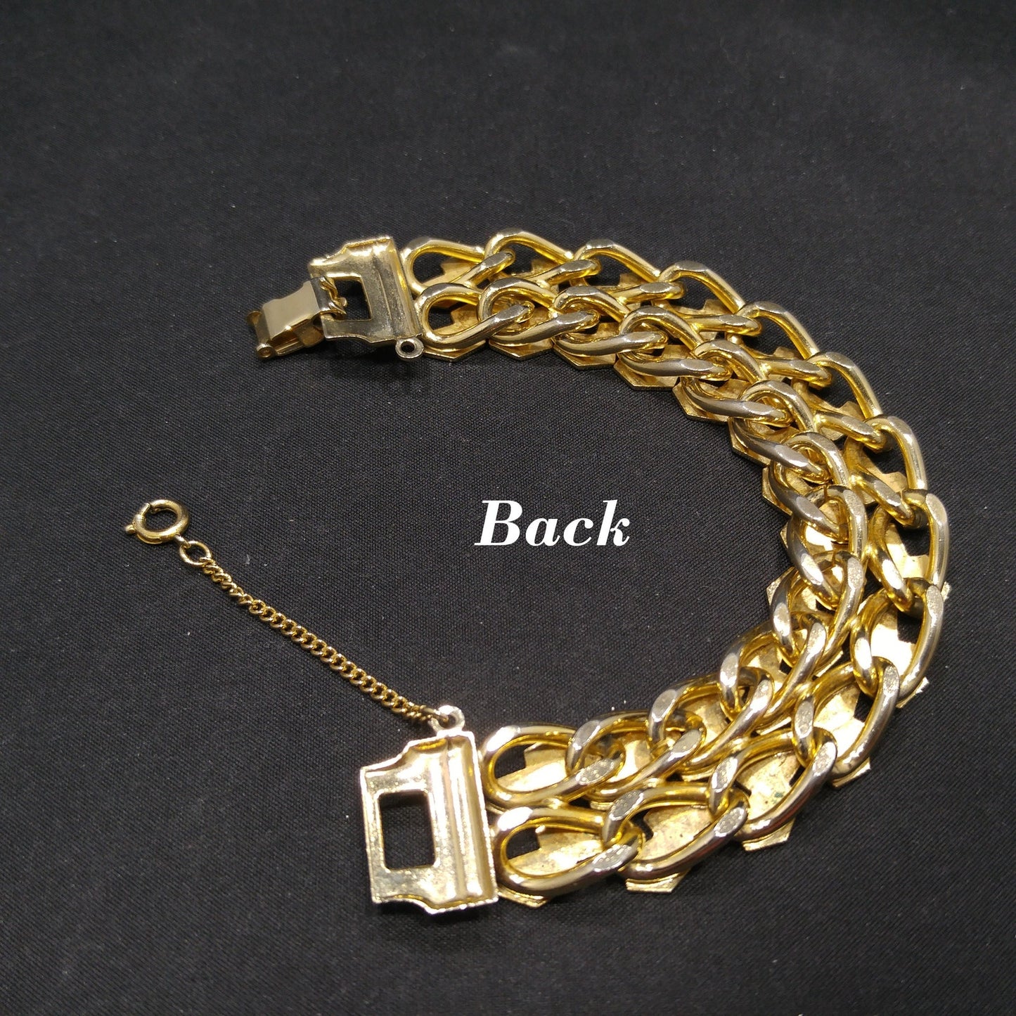 Snake Pattern Gold Plated Bracelet, Safety Chain, 1960s Vintage Jewelry
