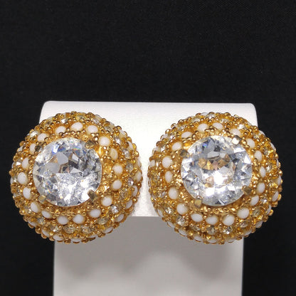 Vintage Hattie Carnegie Large Rhinestone Clip Earrings, Gold Plated, 1960s
