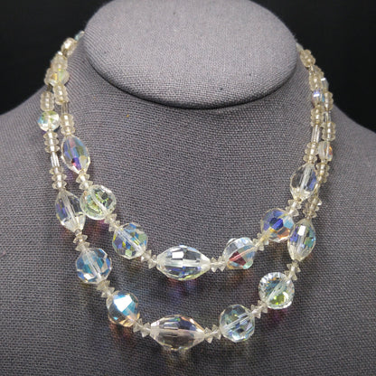 Vendome Clear Aurora Borealis Crystal Necklace, Wedding Bridal, Rhinestone Clasp, 1960s Vintage Jewelry