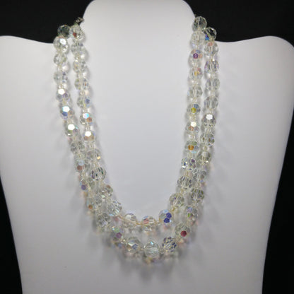 Lisner Clear AB Crystal Beaded Necklace, Two Strands, 1950s Vintage Jewelry