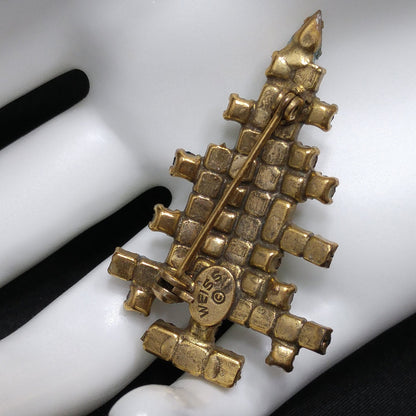 Weiss Christmas Tree Brooch, Three Baguette Candles, Book Piece, 1950s Vintage Jewelry