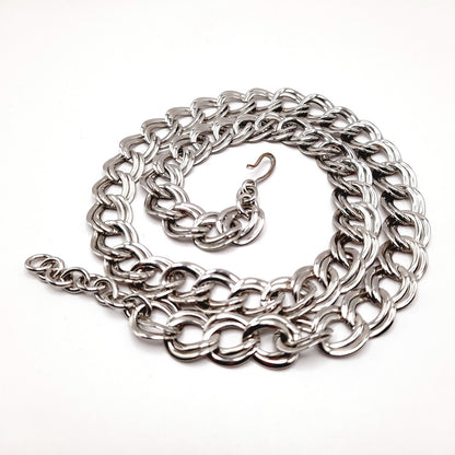 Vintage Monet Rhodium Plated Chunky Silver Tone Chain Necklace, 26 Inches