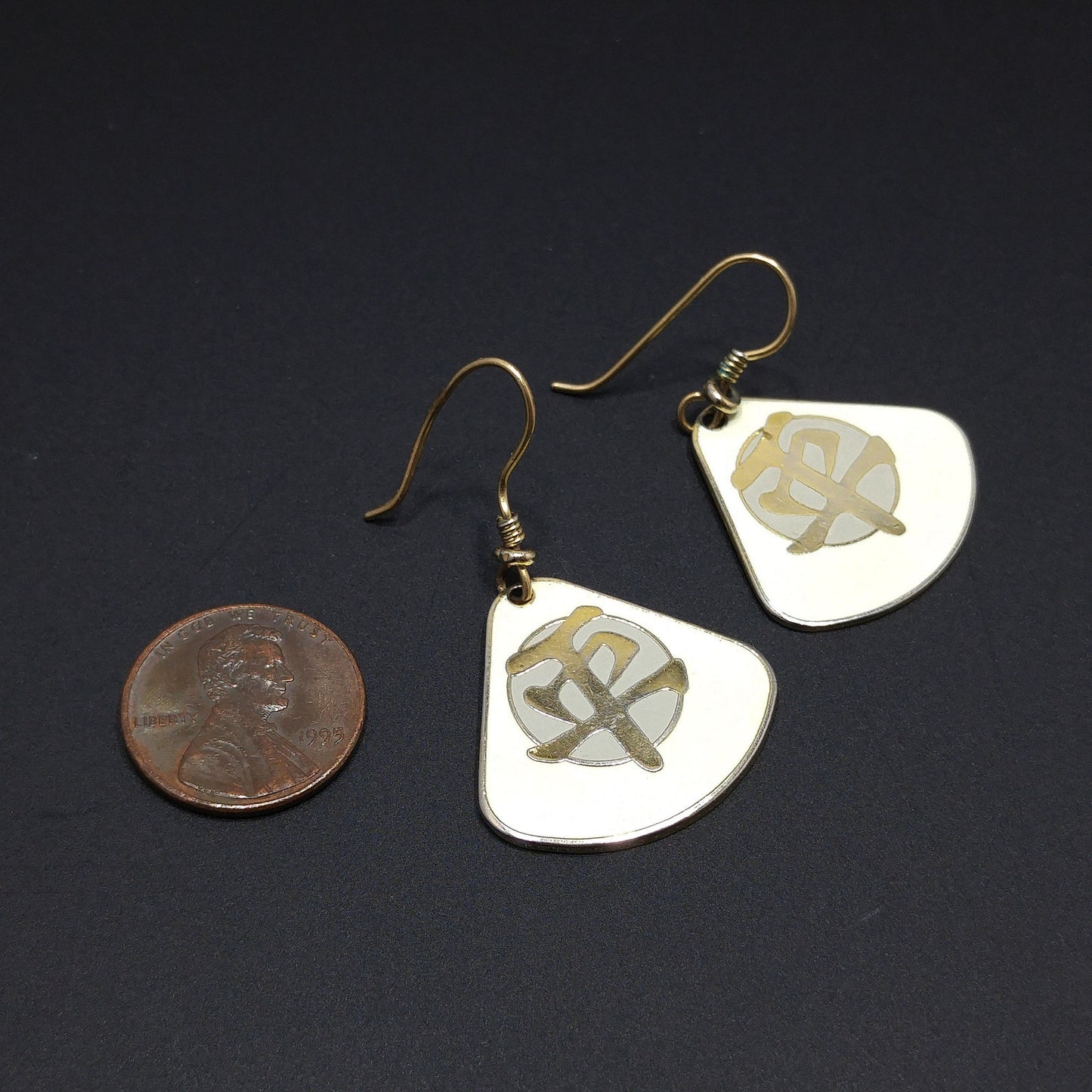 Vintage Laurel Burch Tranquility Earrings, Gold Plated, Cream Enamel