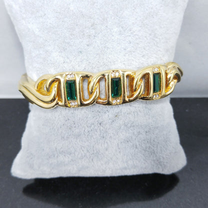 Vintage Swarovski Gold Bracelet – Green & Clear Rhinestones, Swan Logo, 1980s