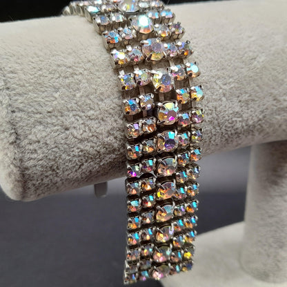 Mid-Century Aurora Borealis Rhinestone Bracelet, Wedding Bracelet, 1960s Vintage Jewelry