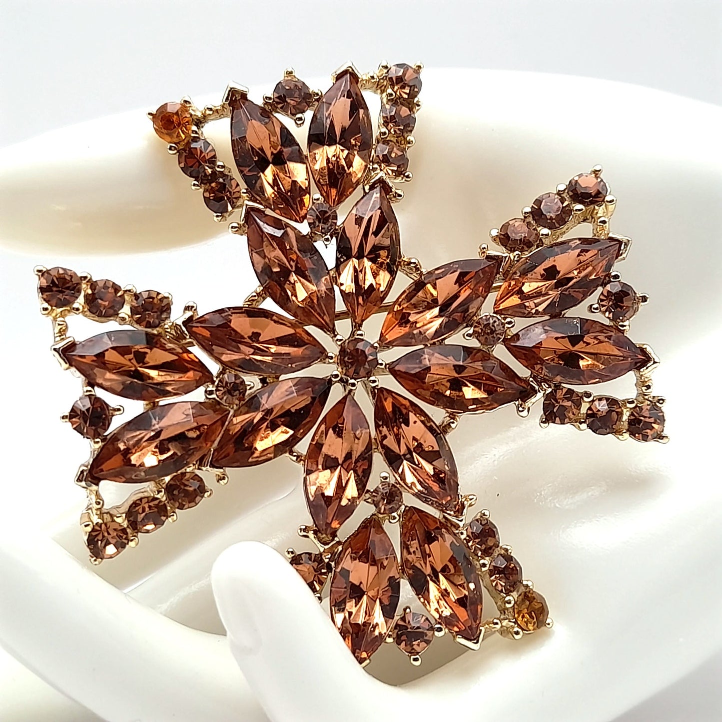 Vintage WEISS Maltese Cross Topaz Rhinestone Brooch