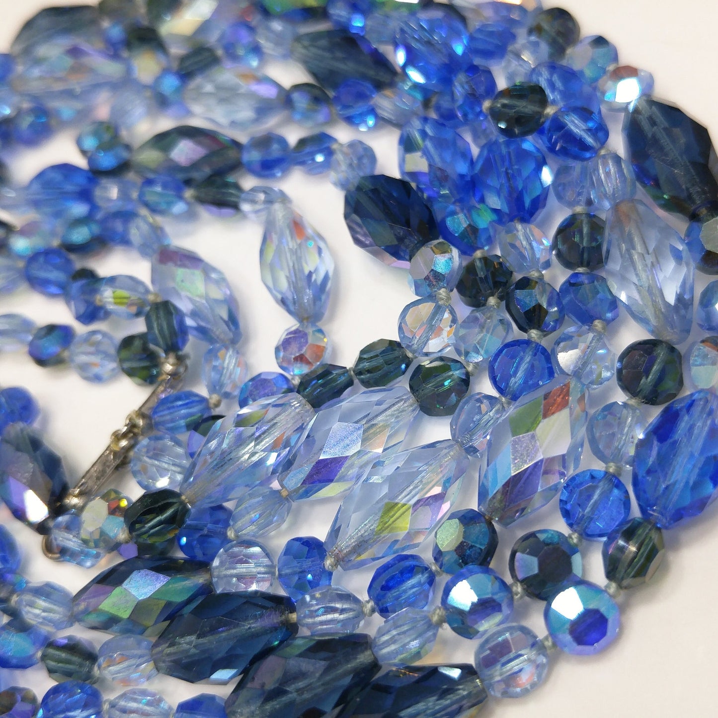 Vogue Blue Crystal Necklace & Earrings Set, Aurora Borealis, 1960s Vintage Jewelry