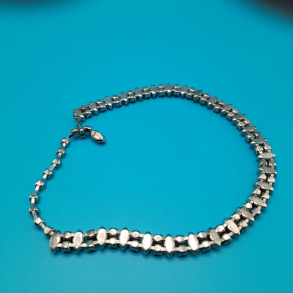 Vintage Weiss Choker Clear Rhinestone Necklace, Rhodium Plated, 1950s