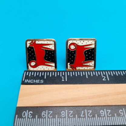 Vintage Laurel Burch "Night Dog" Post Earrings, Gold Plated
