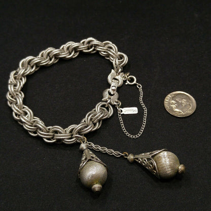 Signed Monet Bracelet Silver Tone Bolero Series, Book Piece, Two Tassels, 1960s Vintage Jewelry
