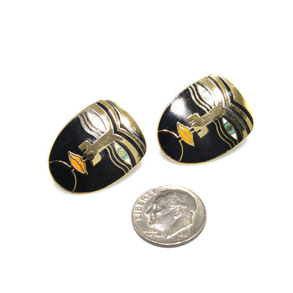 Vintage Laurel Burch "Maori" Post Earrings, Tribal Faces, Gold Plated