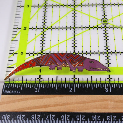 Laurel Burch "Aleucian Alligator" Brooch, Gold Plated Cloisonné Red Purple Enamel, 1980s Vintage Jewelry
