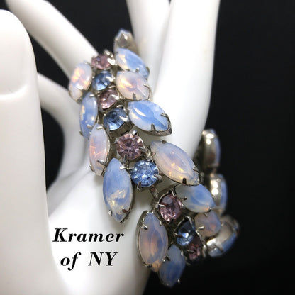 Vintage Kramer of NY Pastel Rhinestone Bracelet, Pink Blue Faux Opal, 1960s