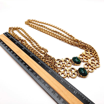 Vintage Swarovski S.A.L. Green Cabochon Chain Necklace, No Clasp