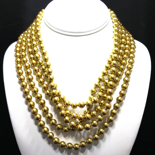 Gold Glass Pearls, Hand Knotted, 96 Inches, 1970s Vintage Jewelry