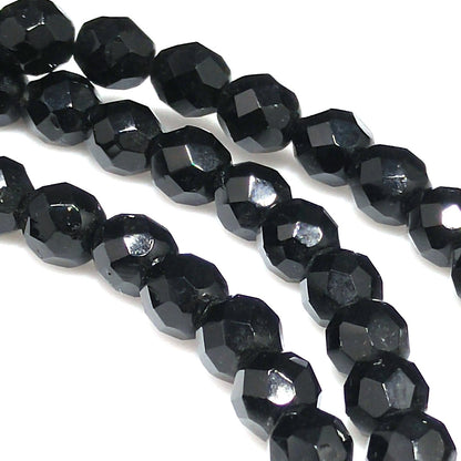 Hobe' Long Black Glass Faceted Bead Necklace, 36 Inches, 1950s Vintage Jewelry