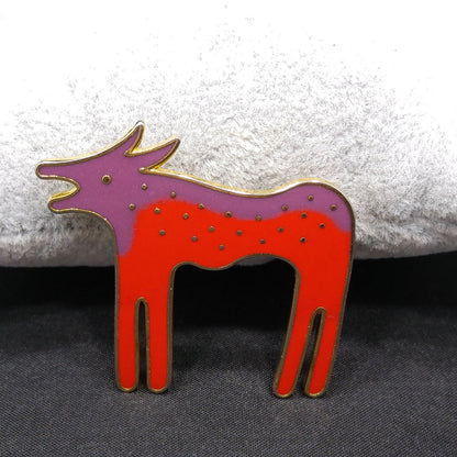 Laurel Burch "Wild Dog" Purple & Red Enamel Brooch, Cloisonne Gold Plated, 1980s