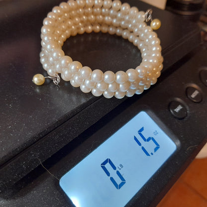 Vintage Faux Pearl Beaded Memory Wire Bracelet – 33 Inch Multi Row Wrap Bracelet
