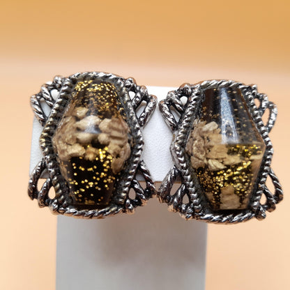 Vintage Unsigned Selro Selini Jewelry: Bracelet Earrings Set, Chunky Confetti Lucite, Clip Earrings, 1950s Vintage Jewelry