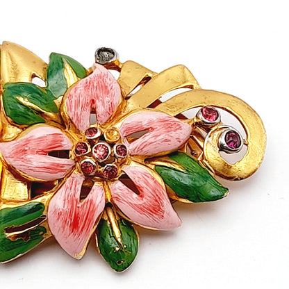 Coro Duette 1930s Enamel Floral Brooch or Two Dress Clips