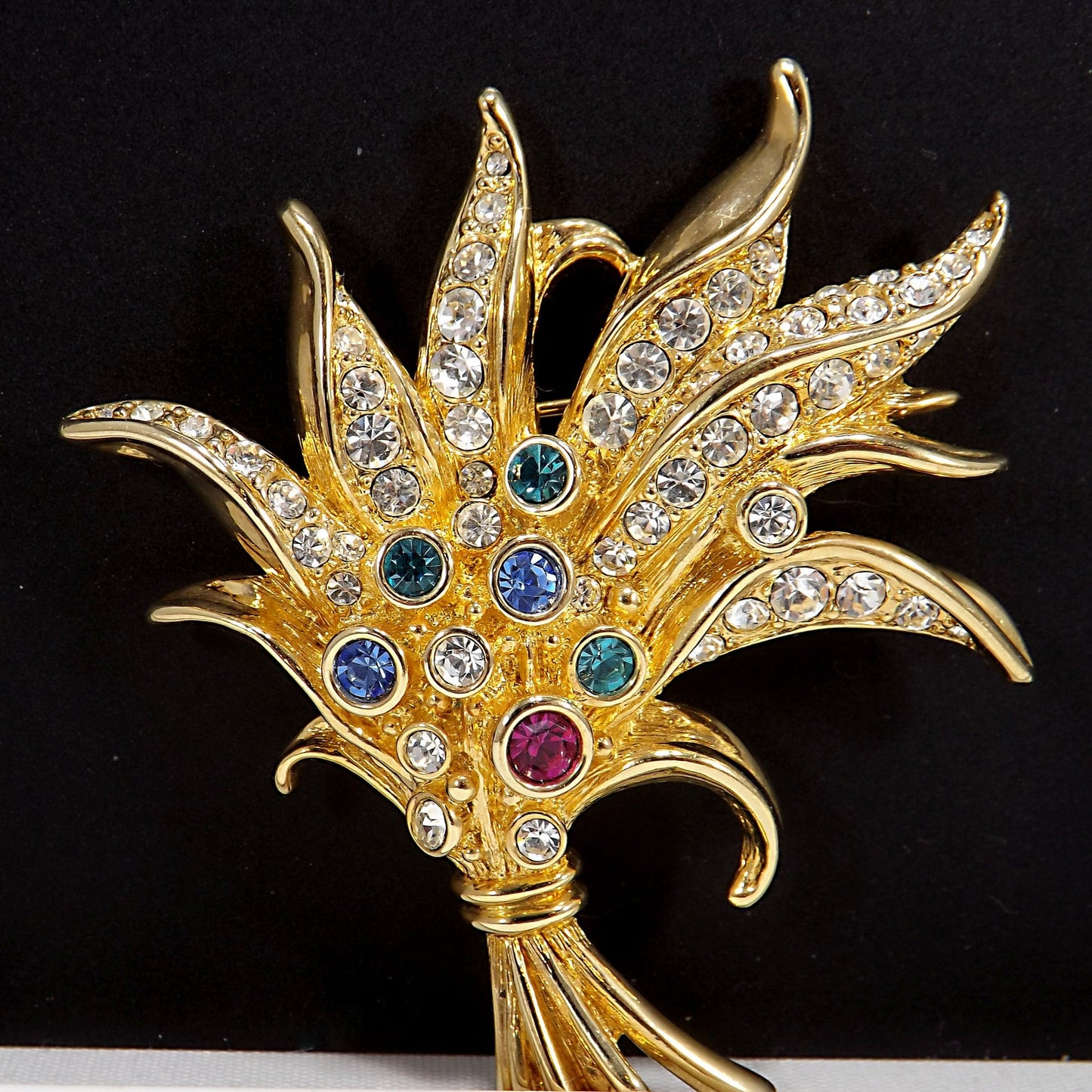 Swarovski Floral Brooch, Multicolored Rhinestones, Swan Logo, Floral Bouquet