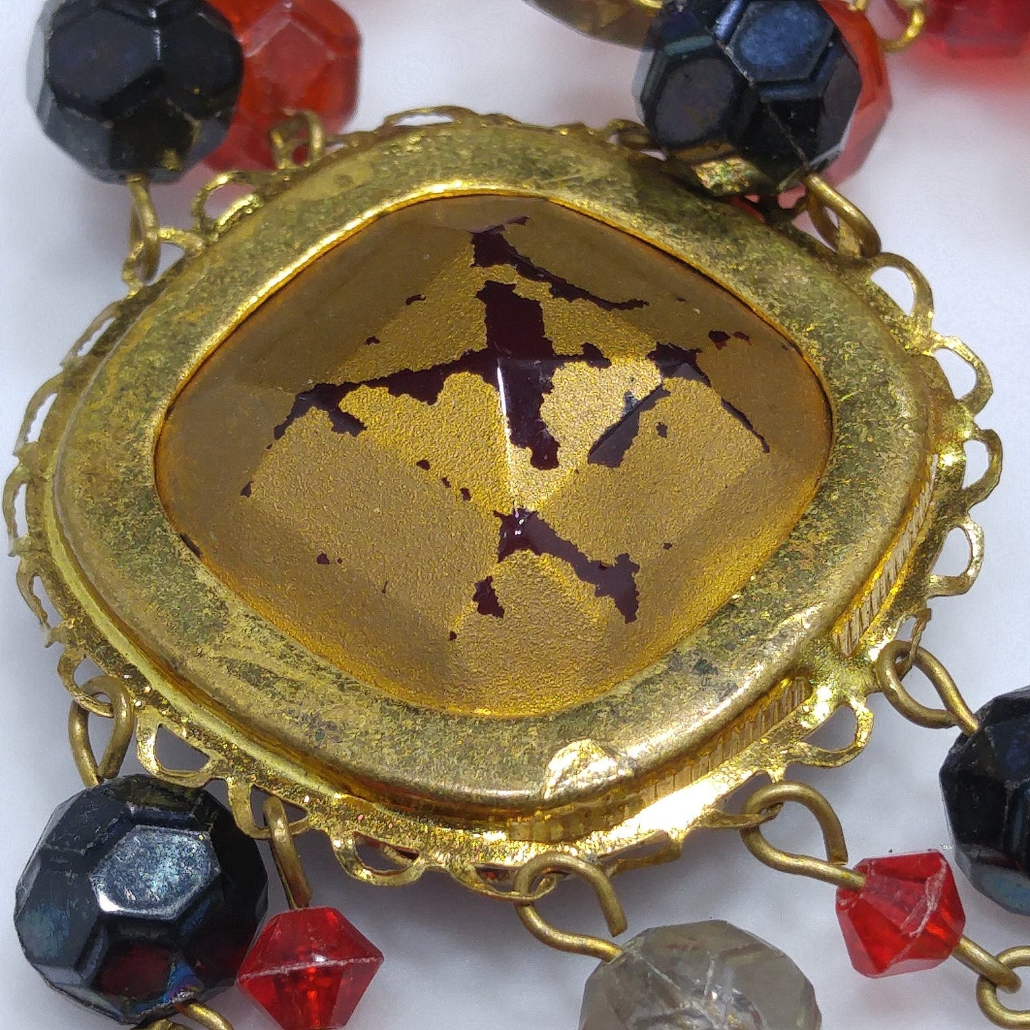 Western Germany Red Glass Pendant Necklace, Lucite Beads, 1950s Vintage Jewelry