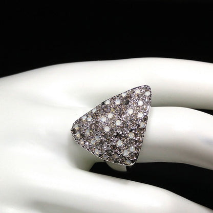 Swarovski Rhinestone Cocktail Ring, Triangular Shape, Clear Smoky & Faux Opal Crystals, Vintage Size 8.5, Swan Logo