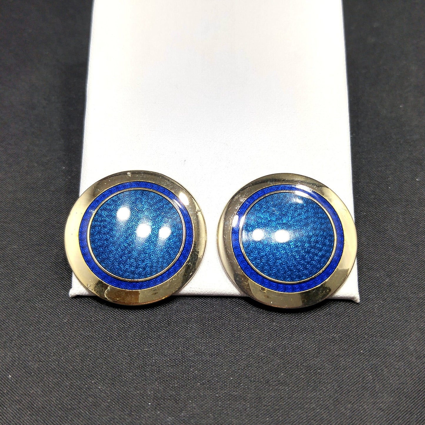 Laurel Burch "Victoria" Clip Earrings, Blue Enamel, Gold Plated, 1980s Vintage