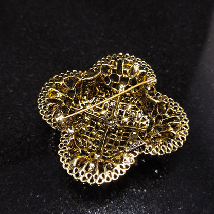 Lisner Light & Dark Topaz Rhinestone Domed Brooch, 1960s Vintage Jewelry