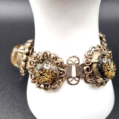 Vintage Glitter Lucite Bracelet Earrings Set, Book Chain, 1950s Vintage Jewelry