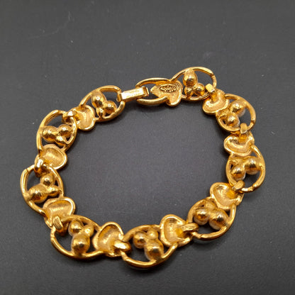 Vintage Napier 1980s Faux Pearl Leaves Gold Tone Bracelet, Pat. #4.774.743