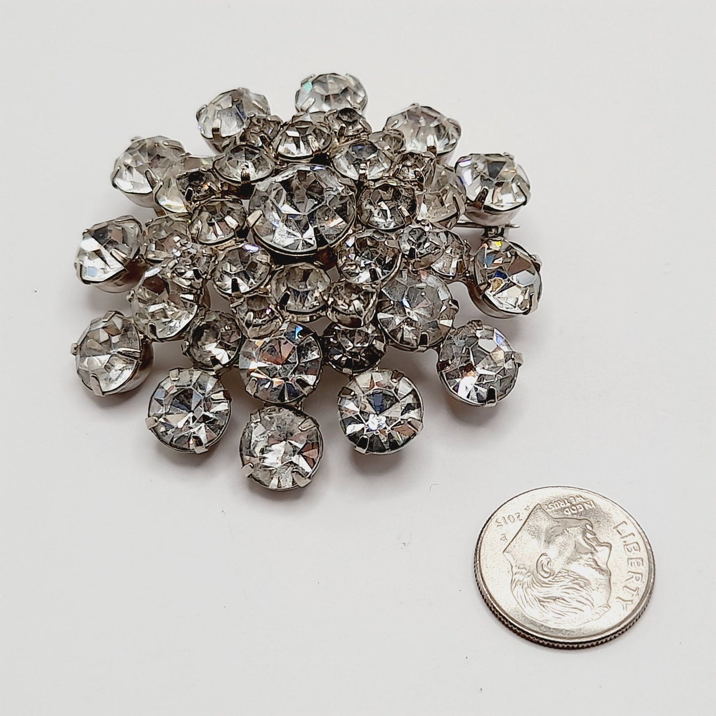 Vintage Clear Rhinestone Wedding Rhodium Plated 2 Inch Brooch