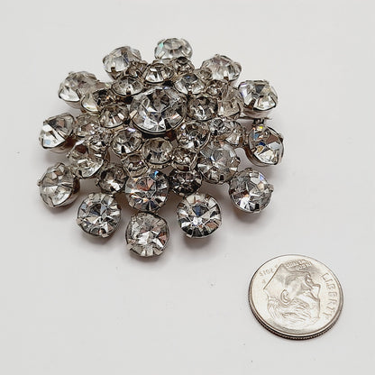 Vintage Clear Rhinestone Wedding Rhodium Plated 2 Inch Brooch