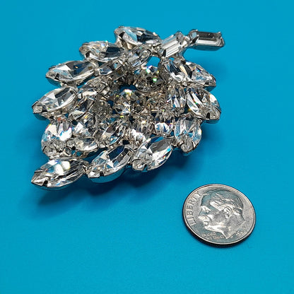 Vintage Weiss Floral Brooch, Rhodium Plated, Clear Rhinestones, 1960s Jewelry