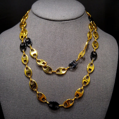 Jackie Kennedy Replica Necklace – Camrose & Kross JBK Gold Black Enamel Links, 1990s