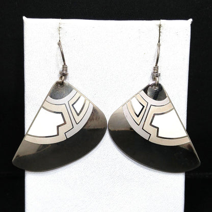 Vintage Laurel Burch  Fan Earrings, Rhodium Plated, White Purple Grey Enamel