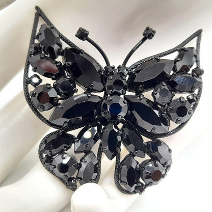 Vintage Butterfly Brooch, Japanned Black Enamel, Made in Austria, 1950s