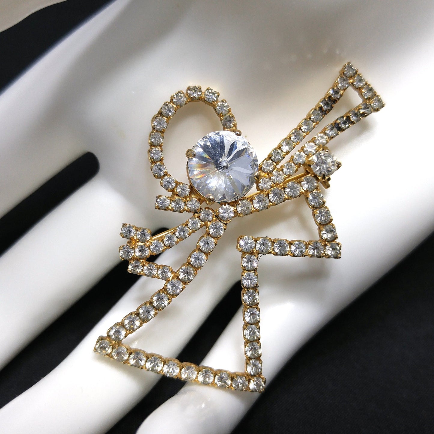 Eisenberg Ice Angel Rhinestone Brooch, Rivoli Clear Rhinestone, 1970s Vintage