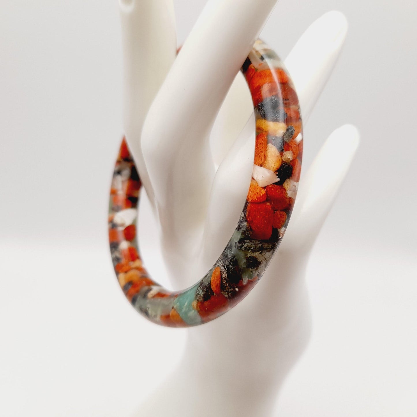 Vintage Transparent Resin Bangle Bracelet Filled With Rock Chips