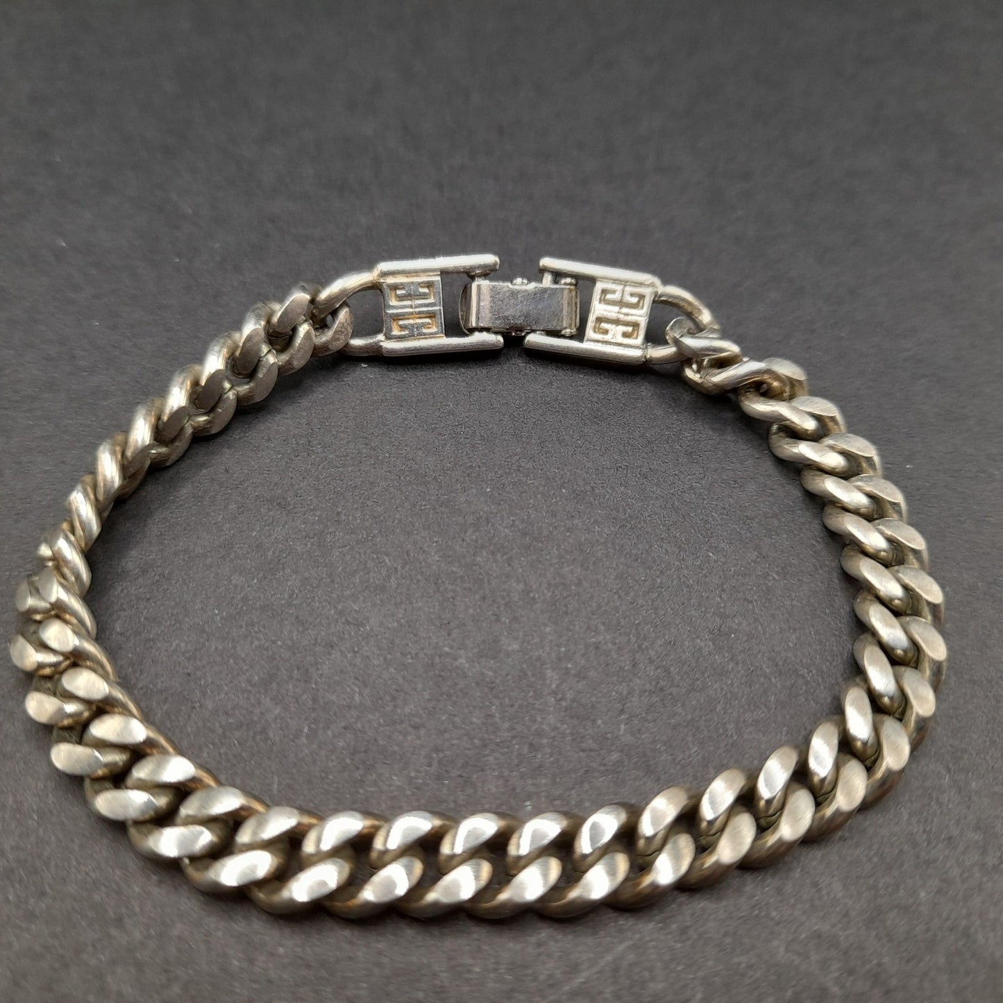 Givenchy Curb Chain Bracelet, Rhodium Plated, 7 3/4 Inches 1980s Vintage Jewelry