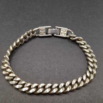 Givenchy Curb Chain Bracelet, Rhodium Plated, 7 3/4 Inches 1980s Vintage Jewelry