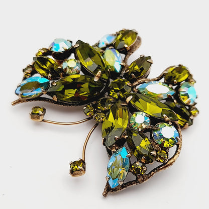 Regency Jewels Butterfly Green Austrian Crystal Rhinestone Brooch, 1940s