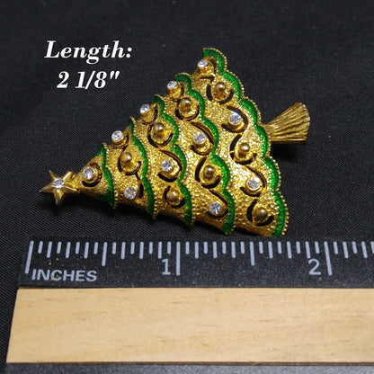 Eisenberg Ice Christmas Tree Brooch, Rhinestones & Enamel, Vintage Jewelry