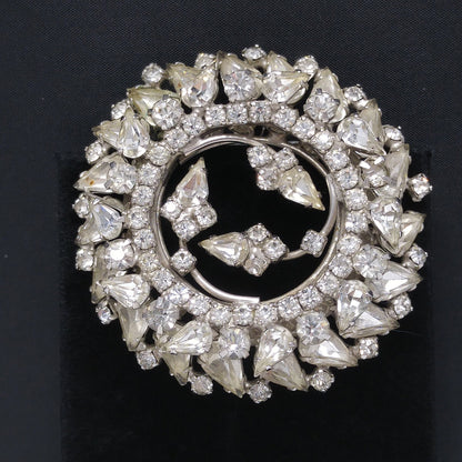 Vintage Clear Rhinestone 2 Tiered Brooch, Wedding Jewelry, Rhodium Plated, 1960s Vintage Jewelry