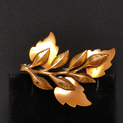 Renoir "Multi Leaves" Gilded Copper Brooch, 1960s Vintage Jewelry