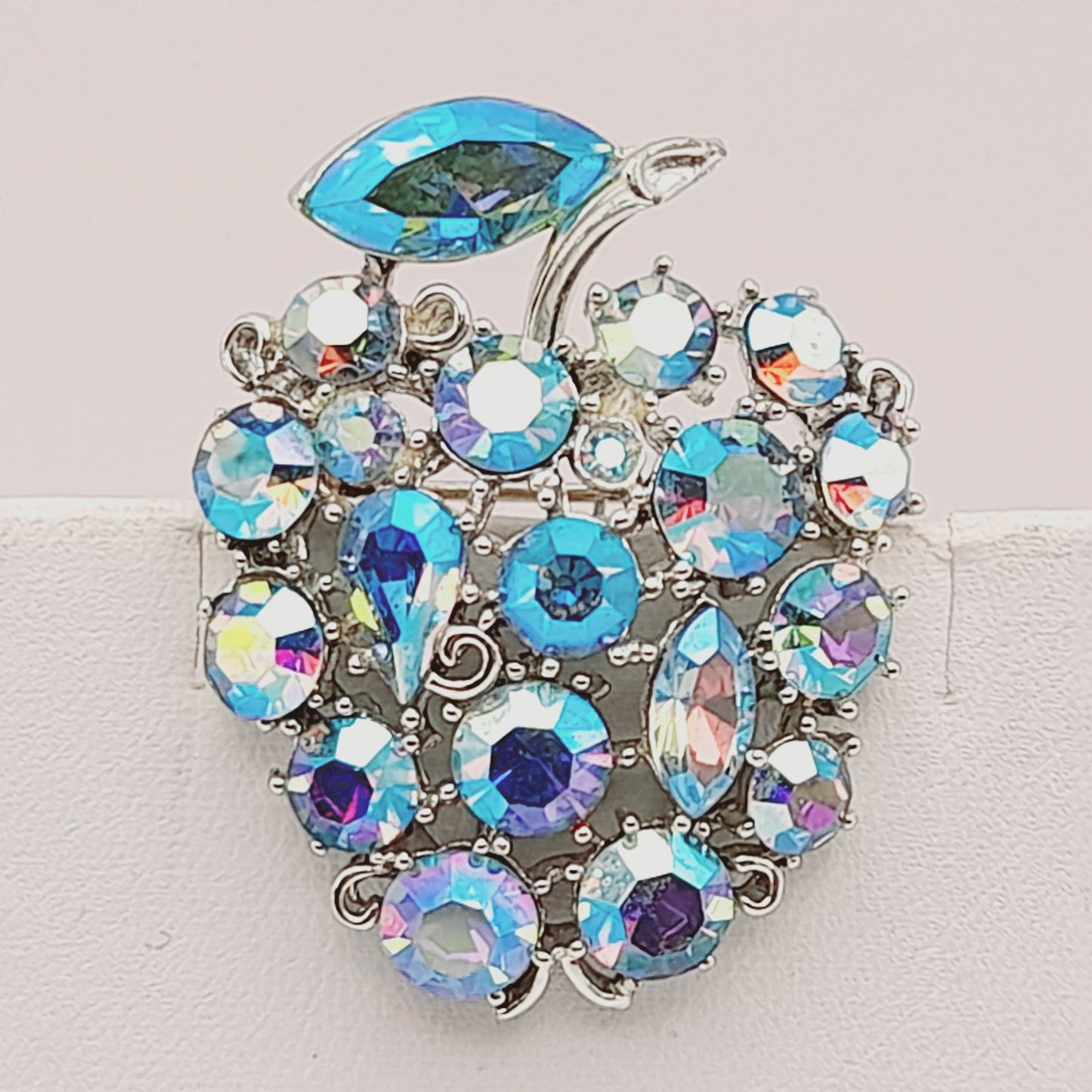 Vintage Lisner Blue Aurora Borealis Fruit Brooch