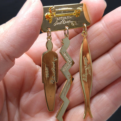 Laurel Burch "Artifacts" Brooch, Fish Snake Man, Gold Plated, 1980s Vintage