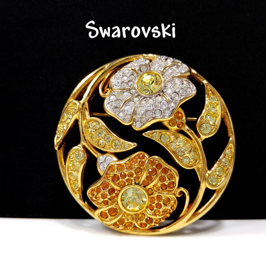 Swarovski Rhinestone Harmony Brooch, "Garden of Tranquility", Gold Plated, 2001 Vintage Jewelry