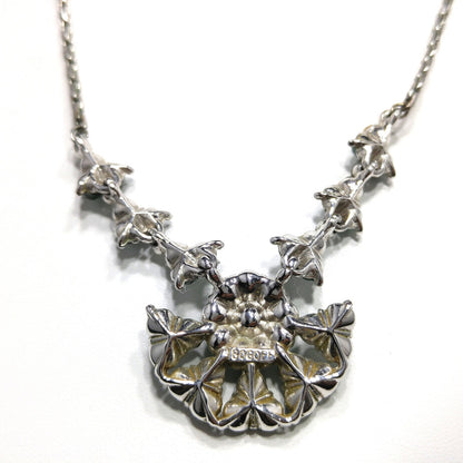 Bogoff Green Rhinestone Pendant Choker Necklace, Rhodium Plated, 1940s Vintage Jewelry